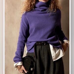 Banana Republic Italian Wool Cashmere Blend Ribbed cowl Turtleneck Sweater Sz M